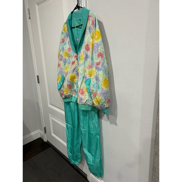 Vintage Casual Isle Windbreaker Tracksuit Set Teal Sz XL Reversible Retro Sport - Picture 9 of 16